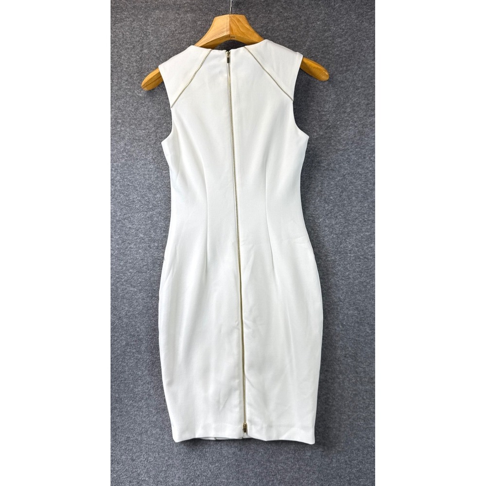Cache Sheath Dress Size 0 White Stunning Date Gold Zipper Trim Sleeveless Crepe - Picture 4 of 13